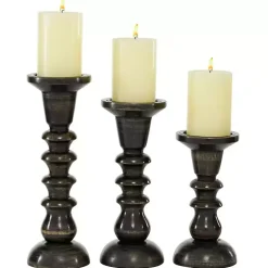 Candle Holders>Kirklands Home Bronze Wood Column Candle Holders, Set of 3 Brown