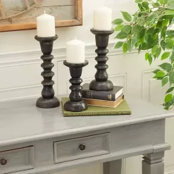 Candle Holders>Kirklands Home Bronze Wood Column Candle Holders, Set of 3 Brown