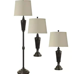 Kirklands Home Bronze Wood Tapered 3-pc. Lamp Set Tan New