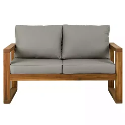 Kirklands Home Brown Acacia Outdoor Loveseat with Cushions Gray Hot