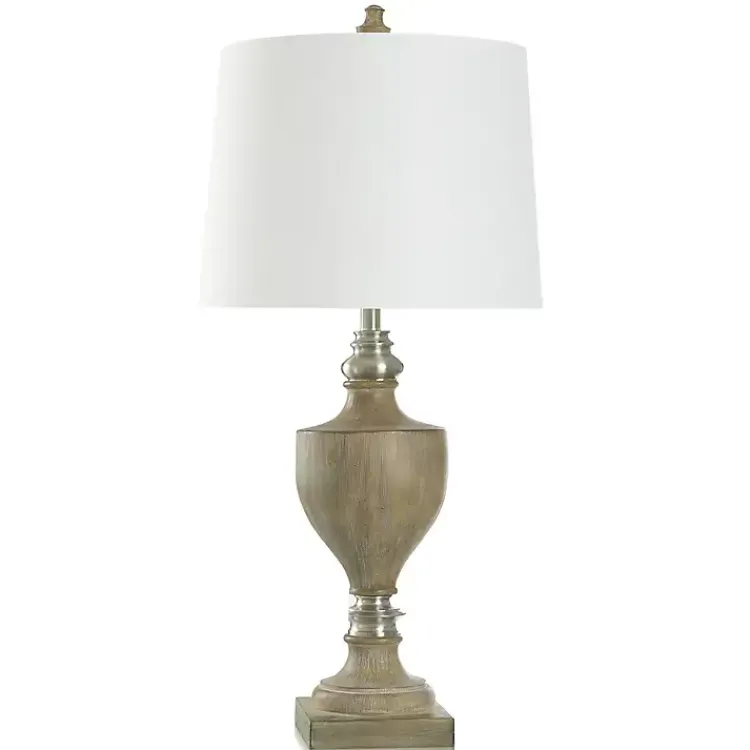 Kirklands Home Brown and Brushed Silver Table Lamp White Clearance