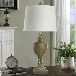 Kirklands Home Brown and Brushed Silver Table Lamp White Clearance