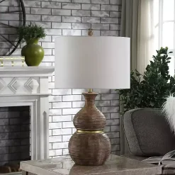 Kirklands Home Brown and Gold Gourd Table Lamp White New