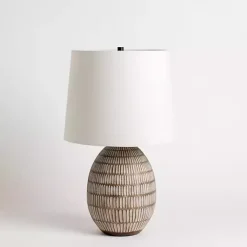 Kirklands Home and White Carved Ceramic Table Lamp Brown Best