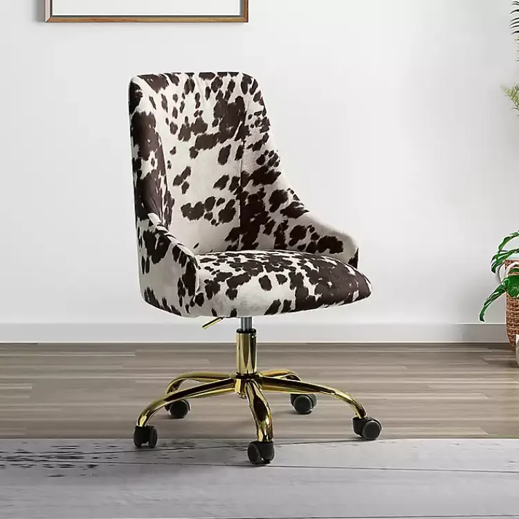 Kirklands Home Brown and White Upholstered Cow Print Office Chair New