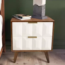 Kirklands Home Brown and White Wood 2-Drawer Nightstand New