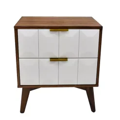 Kirklands Home Brown and White Wood 2-Drawer Nightstand New