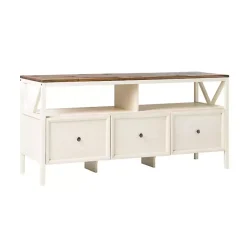 Kirklands Home Brown and Whitewashed Wood 3-Drawer Media Cabinet Discount