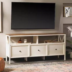 Kirklands Home Brown and Whitewashed Wood 3-Drawer Media Cabinet Discount