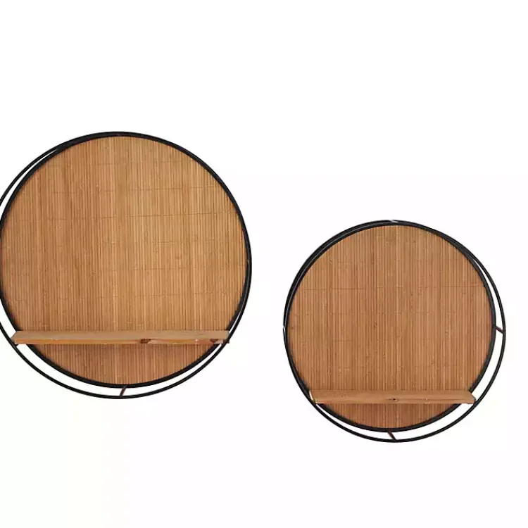 Kirklands Home Brown Bamboo Modern Wall Shelves, Set of 2 Discount