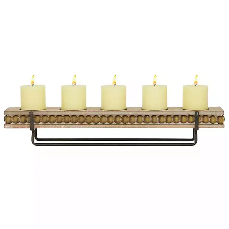 Candle Holders>Kirklands Home Beaded Wood and Metal Base Candle Holder Brown
