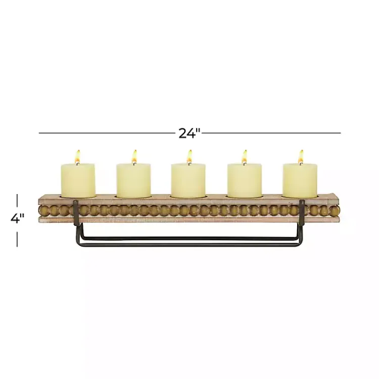 Candle Holders>Kirklands Home Beaded Wood and Metal Base Candle Holder Brown