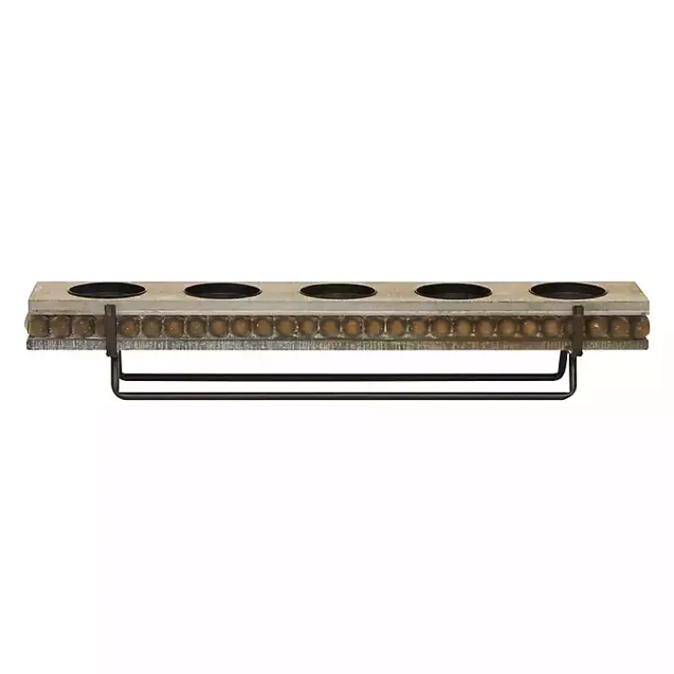 Candle Holders>Kirklands Home Beaded Wood and Metal Base Candle Holder Brown