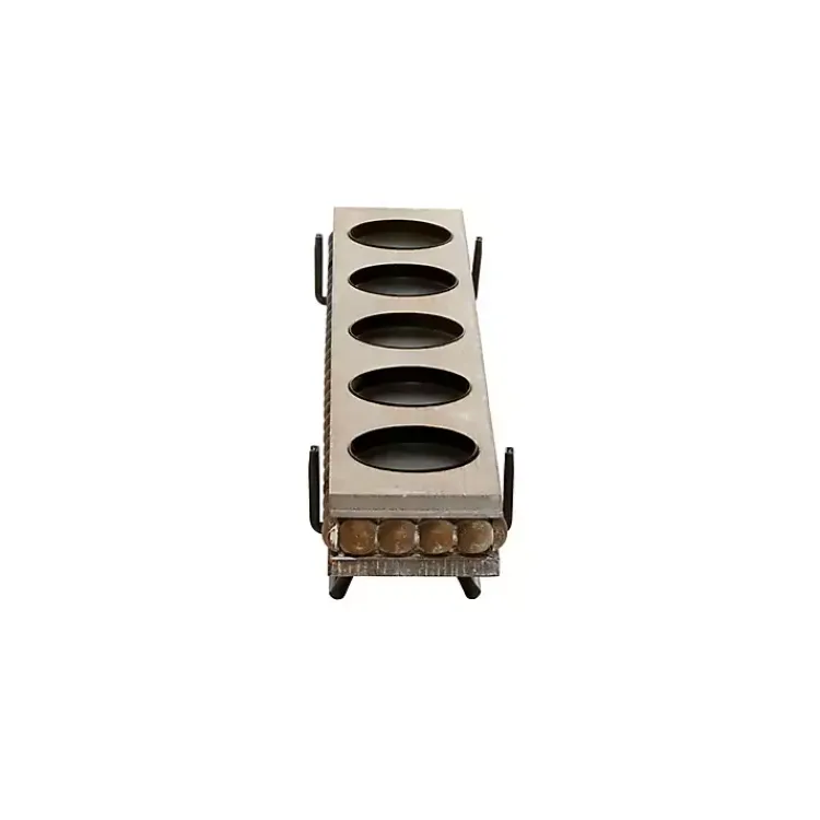 Candle Holders>Kirklands Home Beaded Wood and Metal Base Candle Holder Brown