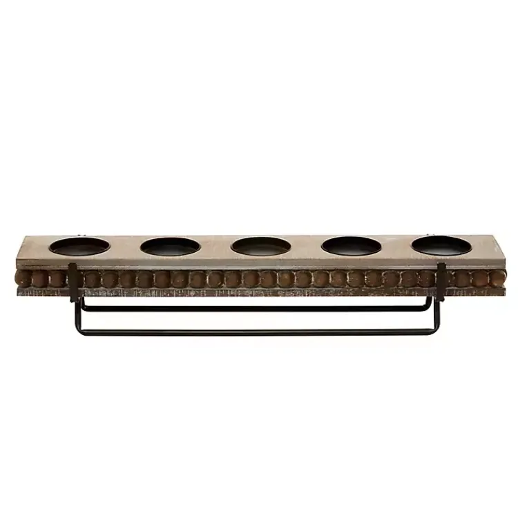 Candle Holders>Kirklands Home Beaded Wood and Metal Base Candle Holder Brown