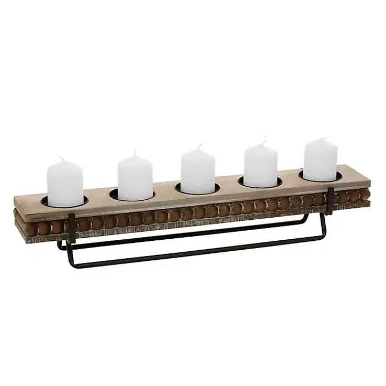 Candle Holders>Kirklands Home Beaded Wood and Metal Base Candle Holder Brown