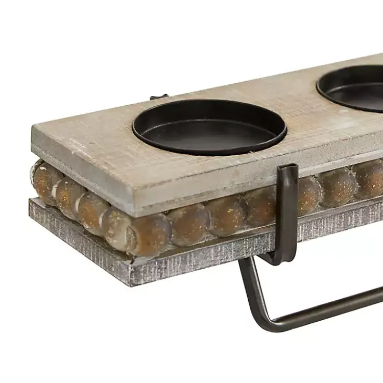 Candle Holders>Kirklands Home Beaded Wood and Metal Base Candle Holder Brown