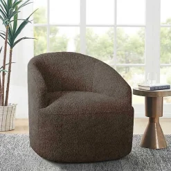 Kirklands Home Boucle Barrel Swivel Accent Chair Brown Sale