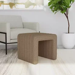 Kirklands Home Boucle Channeled Upholstered Ottoman Brown Best