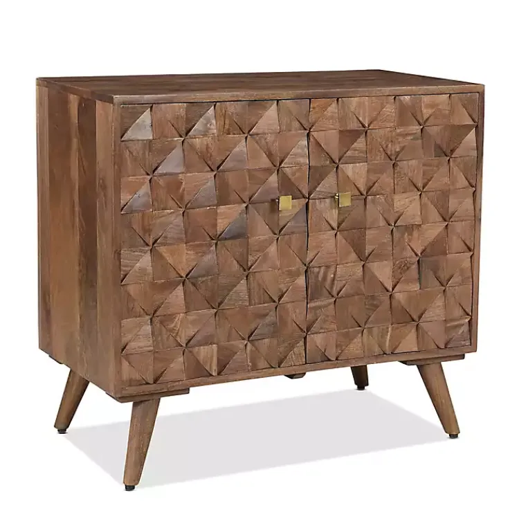 Kirklands Home Brown Carved Wood Woven 2-Door Cabinet Hot