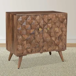 Kirklands Home Brown Carved Wood Woven 2-Door Cabinet Hot