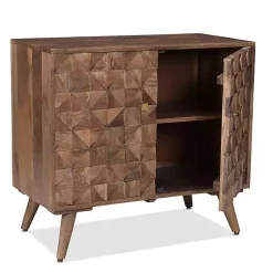 Kirklands Home Brown Carved Wood Woven 2-Door Cabinet Hot