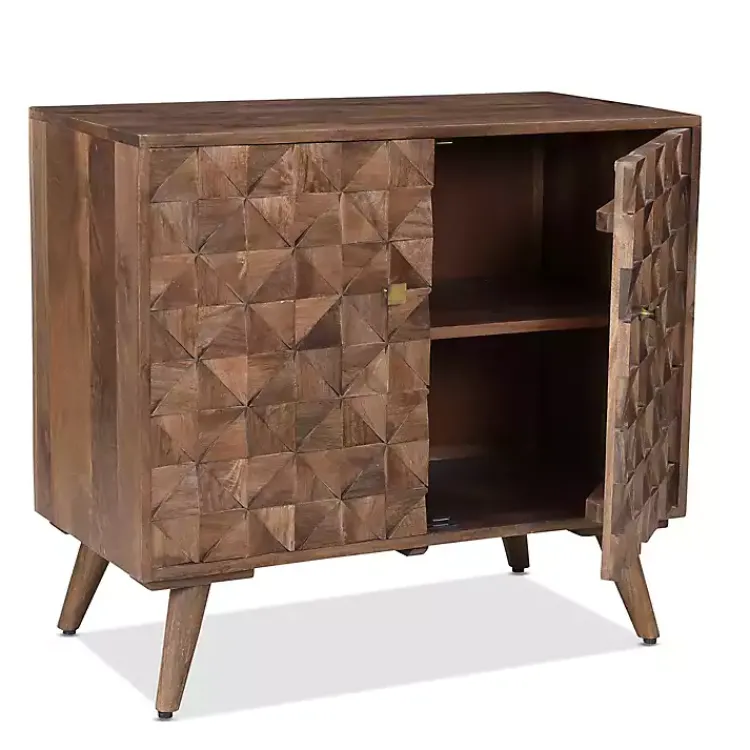 Kirklands Home Brown Carved Wood Woven 2-Door Cabinet Hot