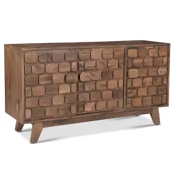 Kirklands Home Brown Carved Wood Woven 3-Door Sideboard New
