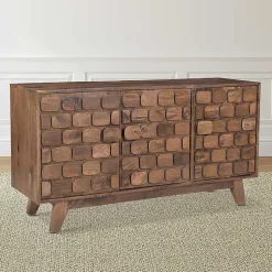 Kirklands Home Brown Carved Wood Woven 3-Door Sideboard New