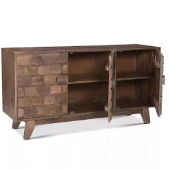 Kirklands Home Brown Carved Wood Woven 3-Door Sideboard New