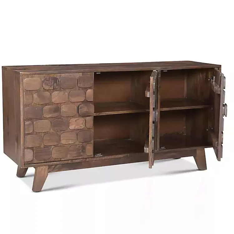 Kirklands Home Brown Carved Wood Woven 3-Door Sideboard New