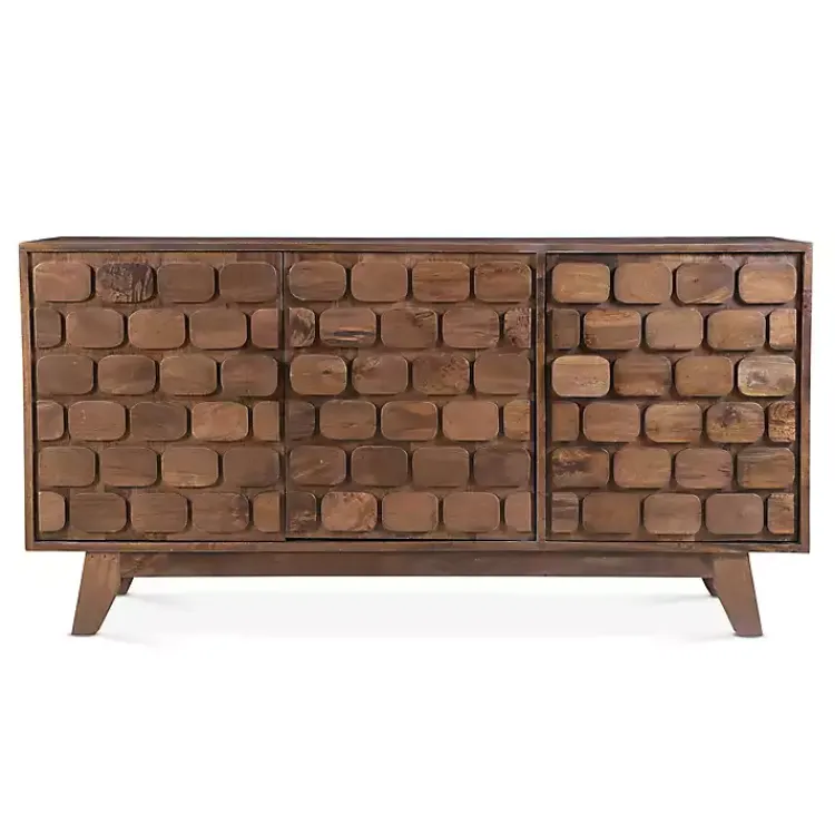 Kirklands Home Brown Carved Wood Woven 3-Door Sideboard New