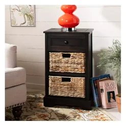 Kirklands Home Cora Accent Table with Woven Storage Baskets Brown Best