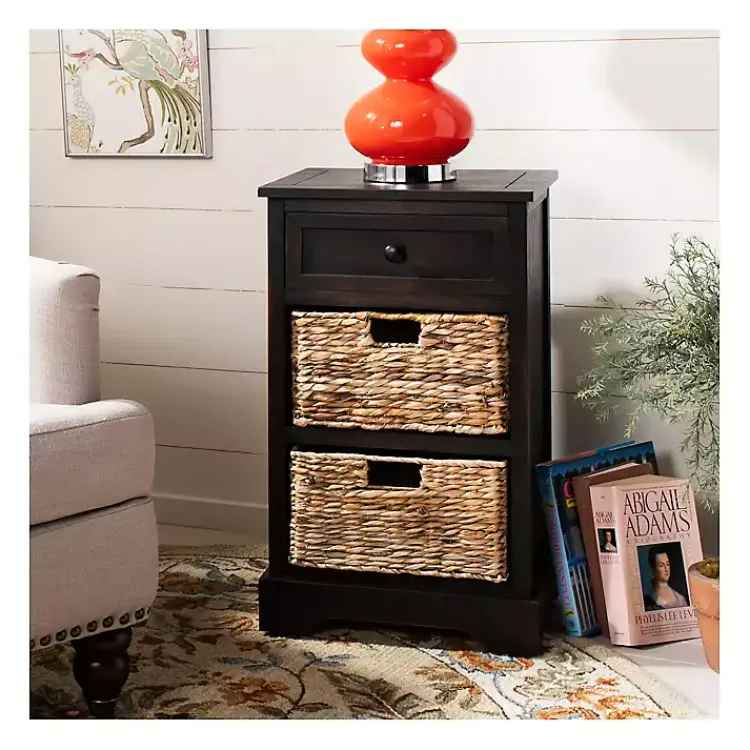 Kirklands Home Cora Accent Table with Woven Storage Baskets Brown Best
