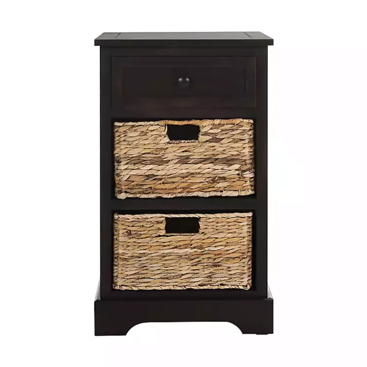 Kirklands Home Cora Accent Table with Woven Storage Baskets Brown Best