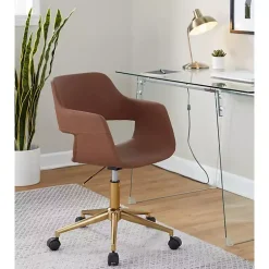 Kirklands Home Faux Leather & Gold Marshall Office Chair Brown Sale