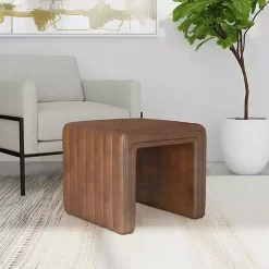 Kirklands Home Faux Leather Channeled Upholstered Ottoman Brown Discount