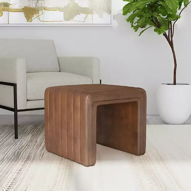 Kirklands Home Faux Leather Channeled Upholstered Ottoman Brown Discount