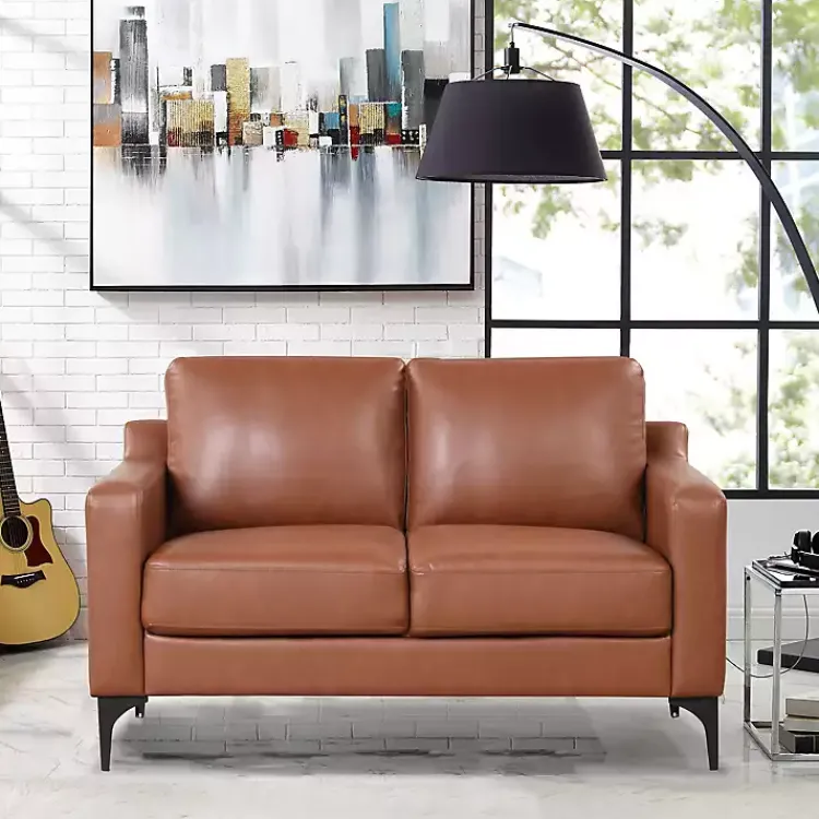Kirklands Home Faux Leather Fletcher Loveseat Brown