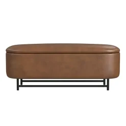 Kirklands Home Faux Leather Metal Storage Bench Brown Discount