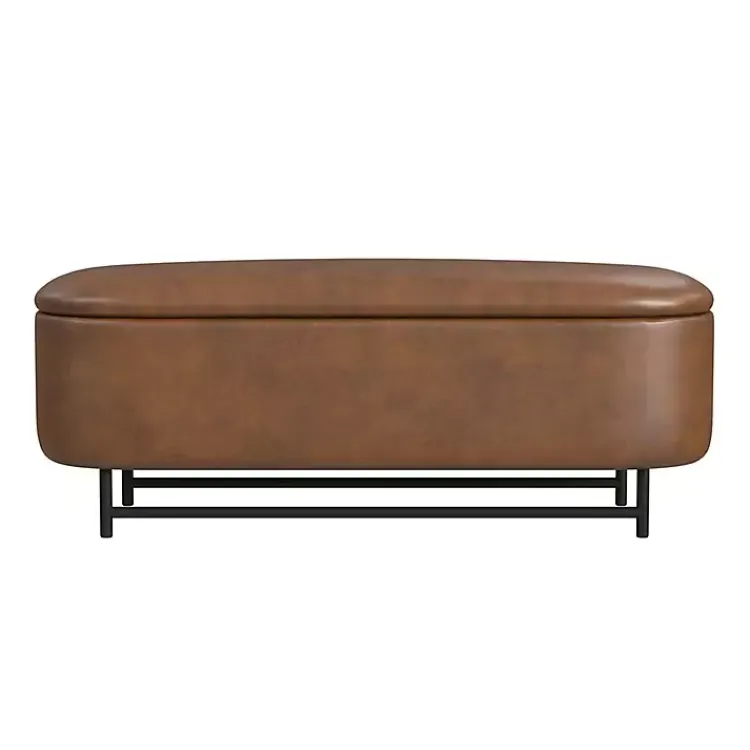 Kirklands Home Faux Leather Metal Storage Bench Brown Discount