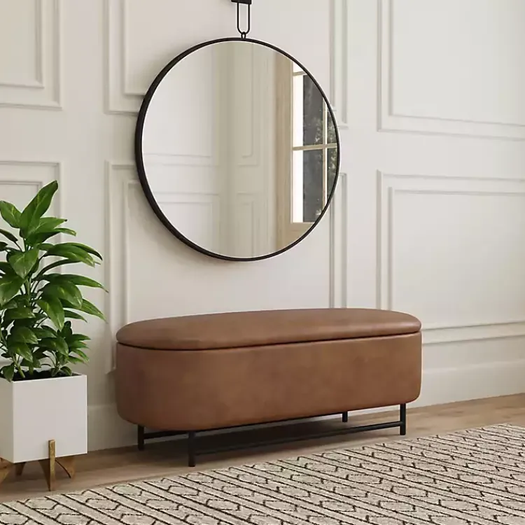 Kirklands Home Faux Leather Metal Storage Bench Brown Discount