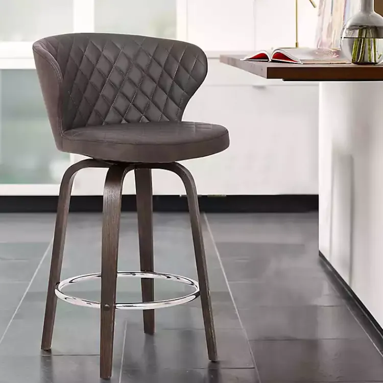 Kirklands Home Faux Leather Mynette Swivel Stool, 40 in. Brown New