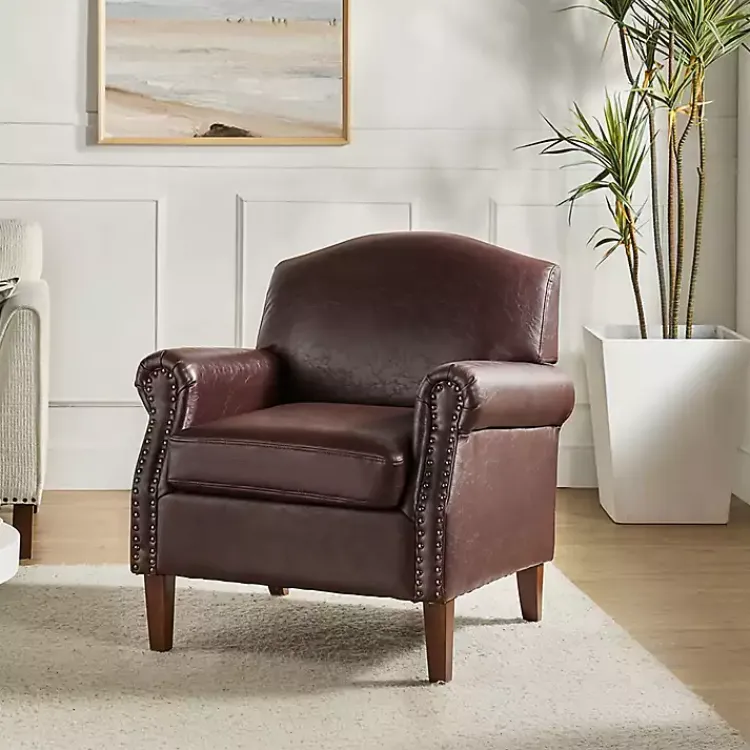 Kirklands Home Faux Leather Nailhead Taylor Armchair Brown Best