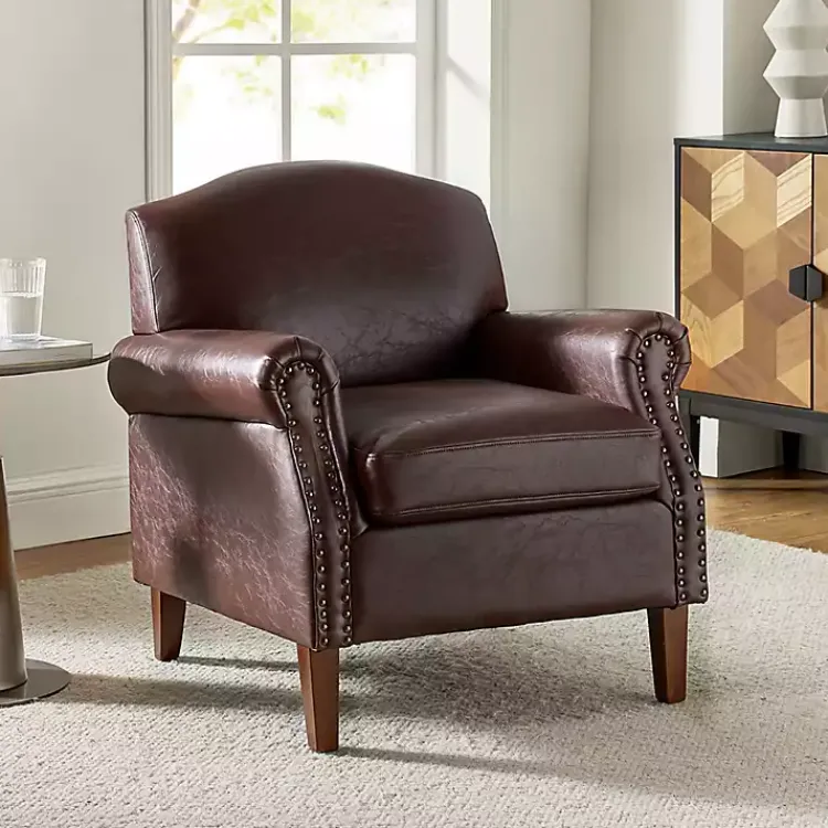 Kirklands Home Faux Leather Nailhead Taylor Armchair Brown Best
