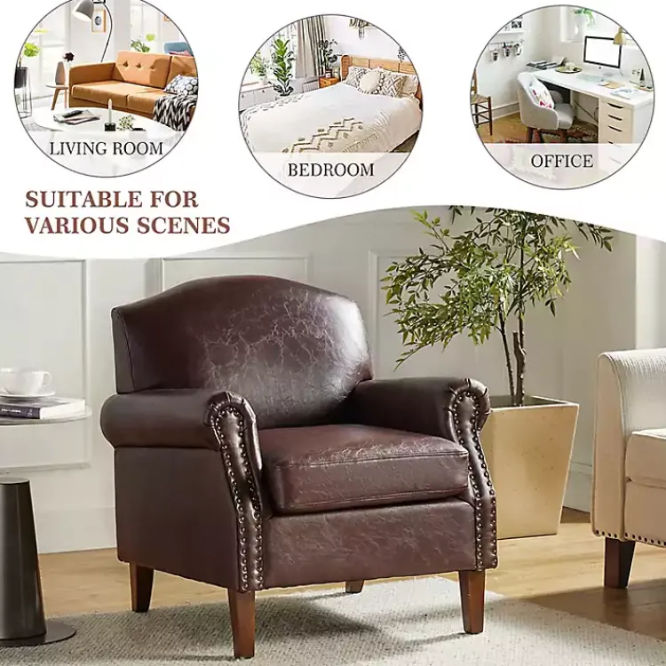 Kirklands Home Faux Leather Nailhead Taylor Armchair Brown Best