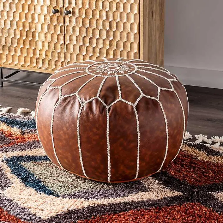 Poufs & Floor Cushions>Kirklands Home Faux Leather Pouf Brown