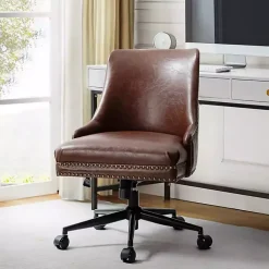 Kirklands Home Faux Leather Rocking Office Chair Brown New