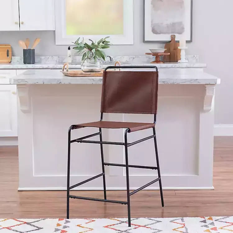 Kirklands Home Faux Leather Sling Counter Stool Brown Outlet