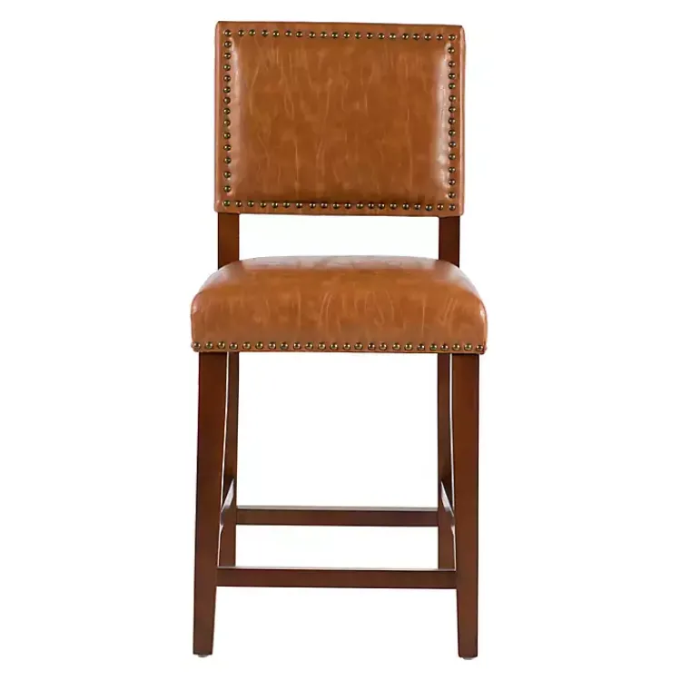 Kirklands Home Brown Faux Leather Square Classic Counter Stool Tan Best